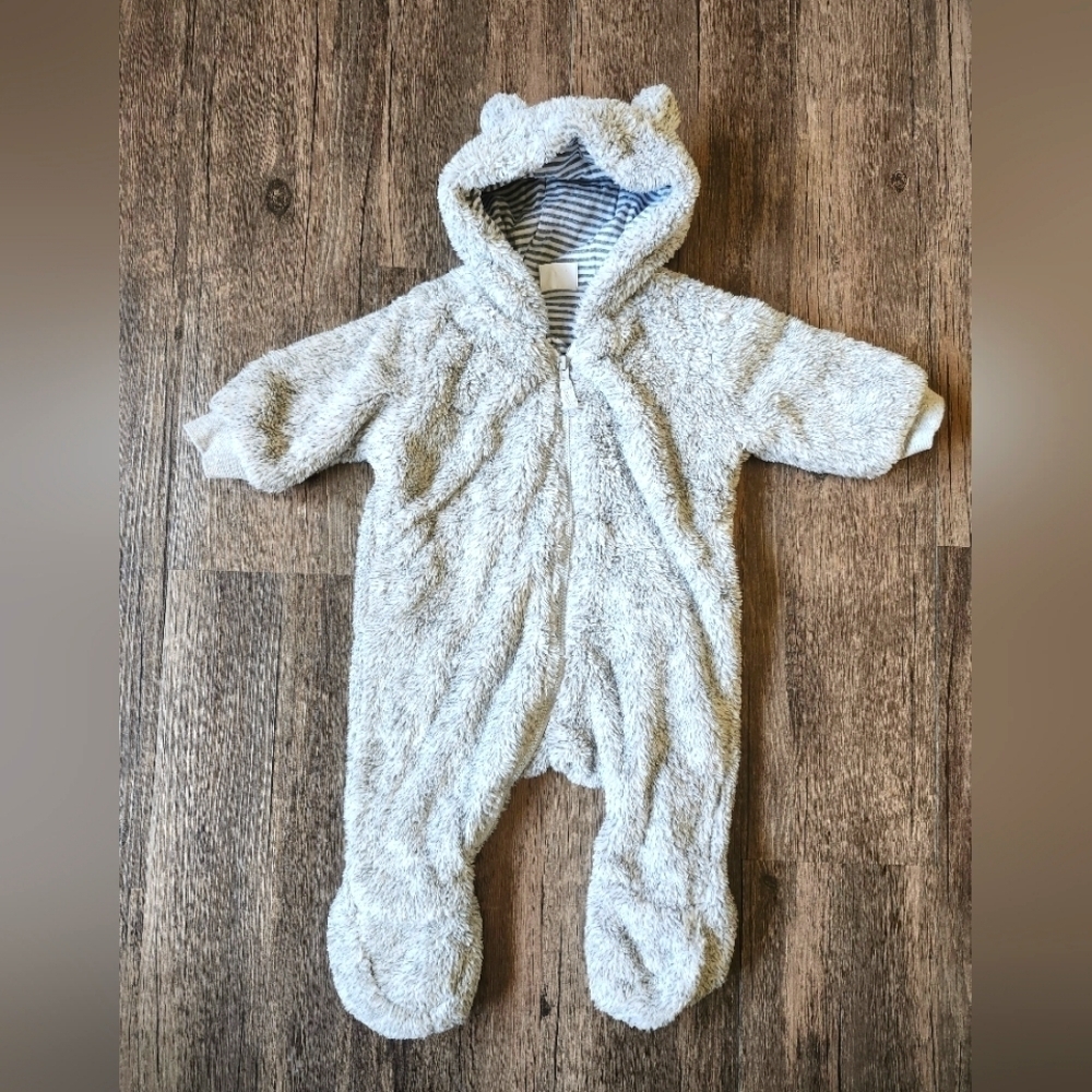 F&F Baby Gray Striped Fleece Jacket Coat One Piece